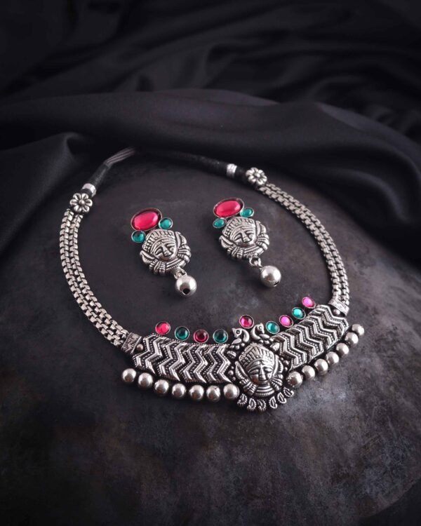 Oxidised Deligate Durga Necklace