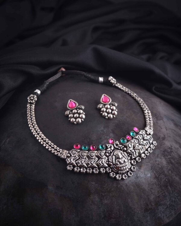 Oxidised Delicate Laxmi Necklace