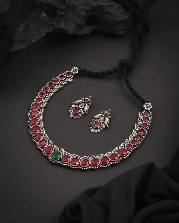 Oxidised Pink Stone Necklace