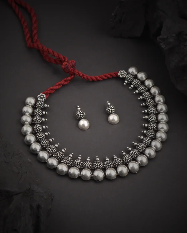 Oxidised Handcrafted Ethnic Boll Stone Necklace
