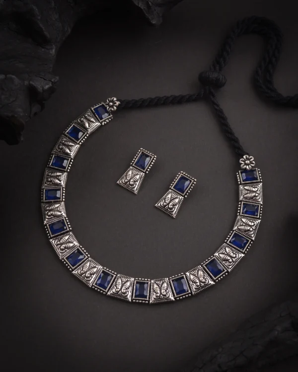 Oxidised Blue Stone Ethnic Necklace set