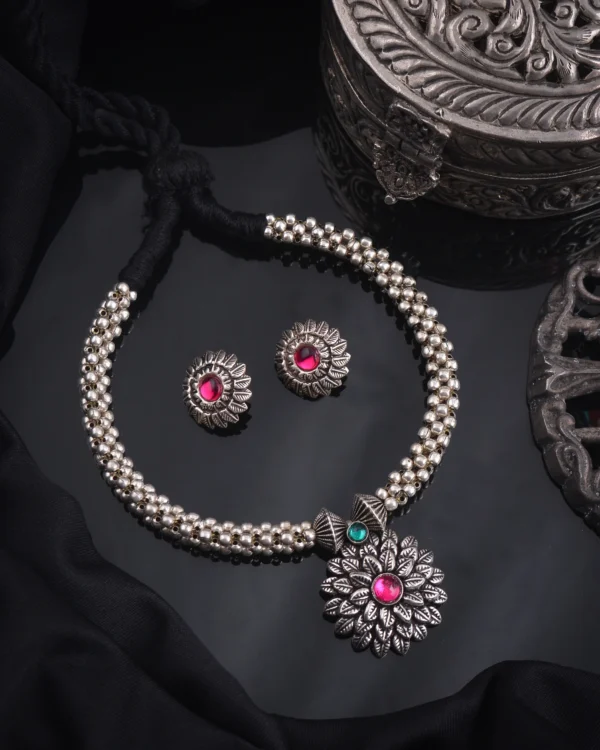 K Oxidised Thushi Necklace