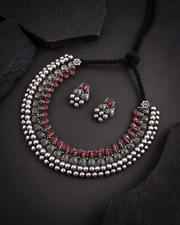 Oxidized K Peocock stone Wajratika Traditional Necklace