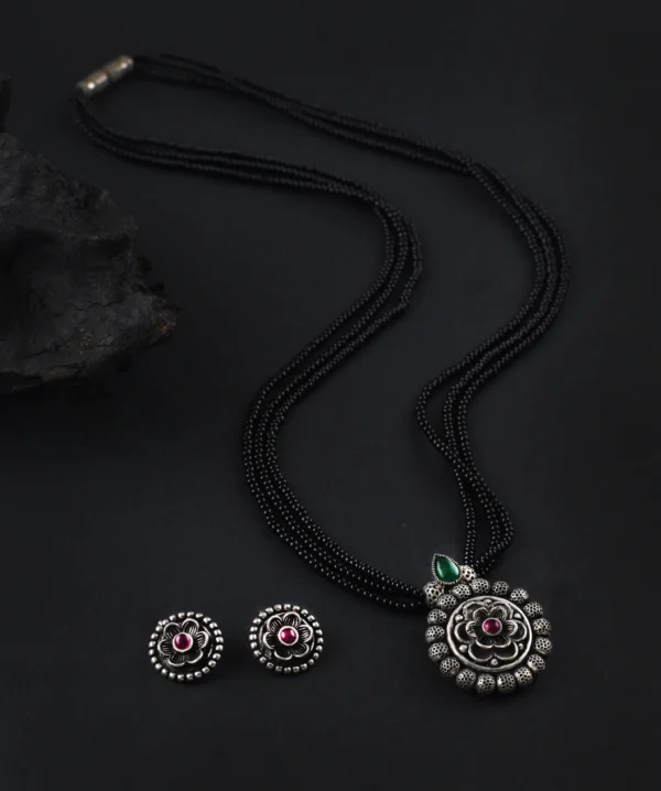 Oxidised Rose Flower Design 18 Inches Mangalsutra