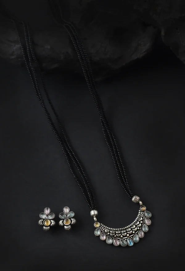 Oxidised Monalisa Stone Long 24 Inches Mangalsutra