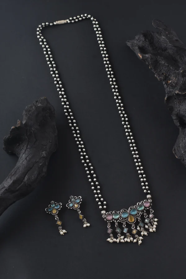 Oxidised Two Layer Monalisa Stone 24 Iches Mangalsutra